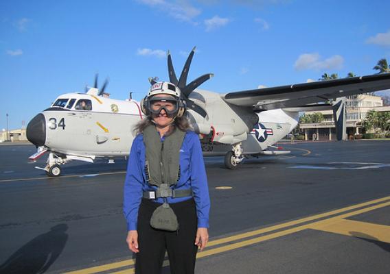 Diane Ley, State Executive Director, Hawaii Farm Service Agency, prepares to depart Hickam Air Force Base for the Great Green Fleet demonstration. USDA Photo. 