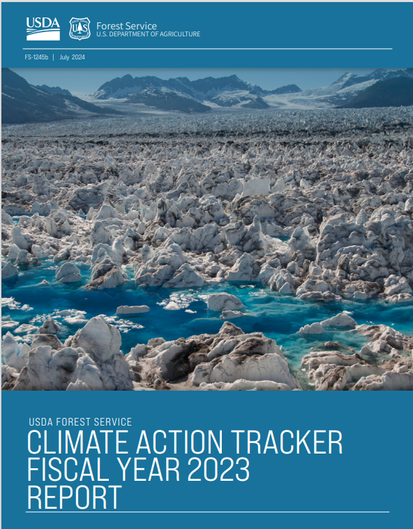 Cover page for the Fiscal Year 2023 Forest Service Climate Action Tracker Report.