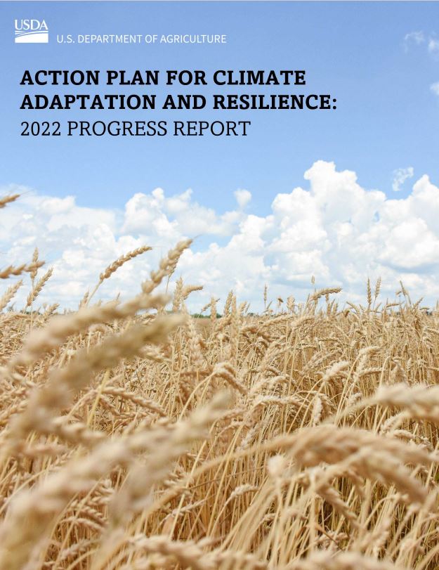 Cover page for the 2022 progress report of the 2021 USDA Action Plan for Climate Adaptation and Resilience, field of wheat.