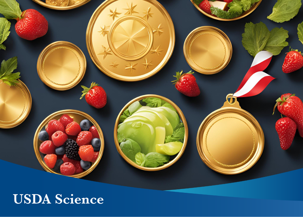USDA Olympics graphic with medal and fruit