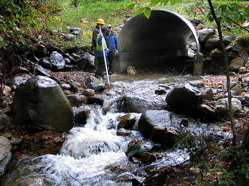 A newly constructed stream simulation culvert on the George Washington National Forest. (Photo by U.S. Forest Service.)