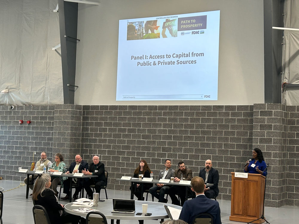 Panelists participate in a discussion on how to access capital at the Path to Prosperity event at the Northwest Missouri State University