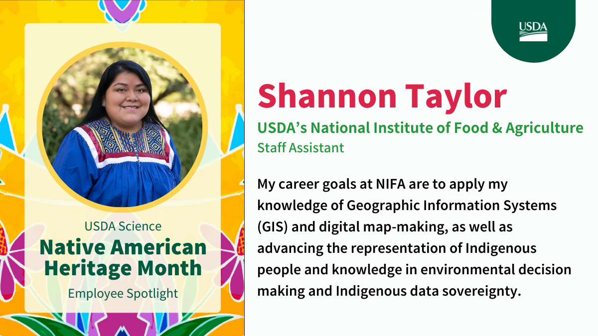 Graphic showing Shannon Taylor, NIFA Staff Assistant employee spotlight