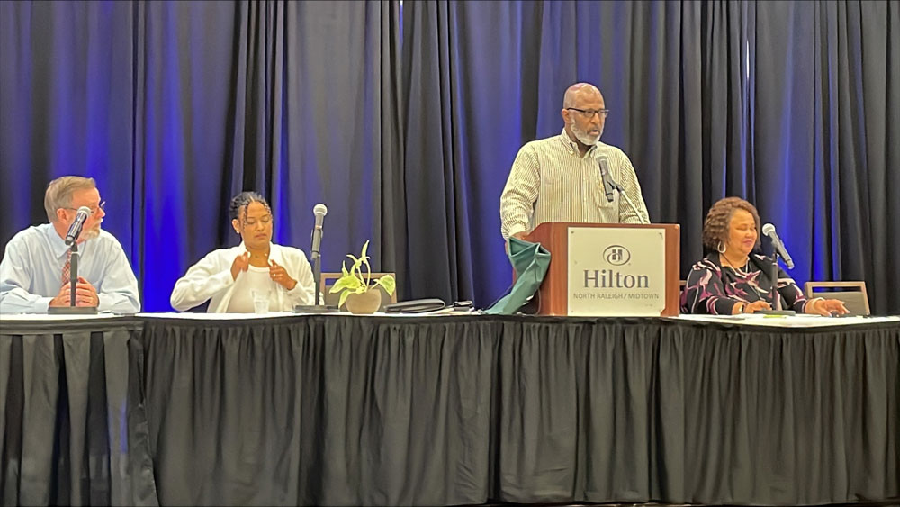 Panel Speakers Equity Commission Member Charlie Rawls, Equity Commission Member Michelle Hughes, USDA Senior Advisor Dr. Dewayne Goldmon, and Executive Director of The Policy Center Eloris Speight