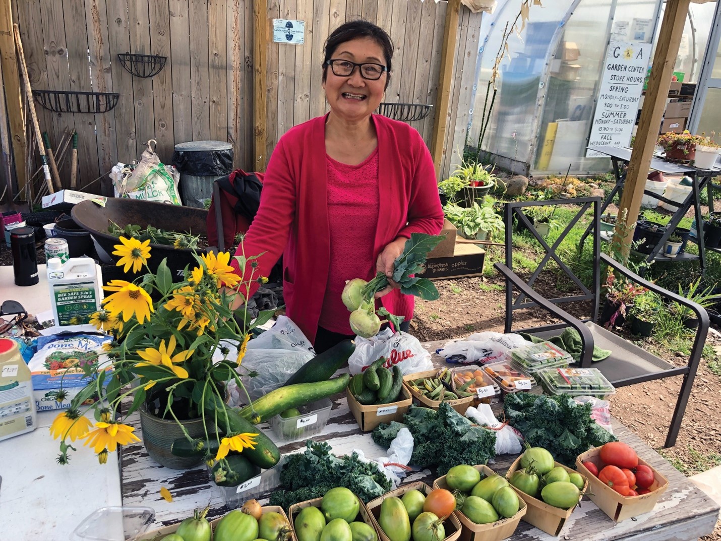 A woman at a farmers market in Houghton, Michigan