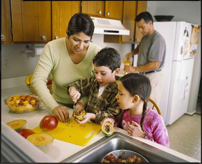 A family preparing food
