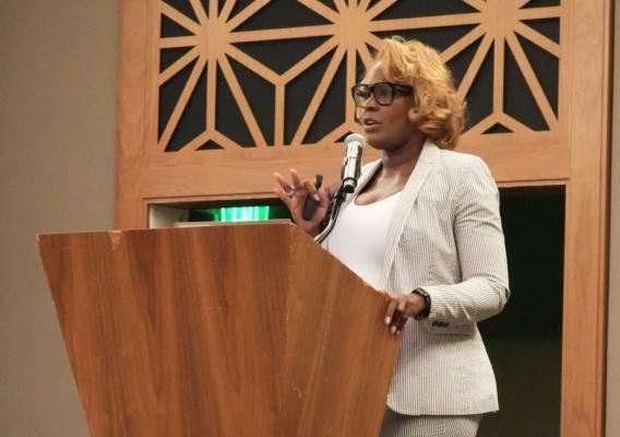 L'Tonya Davis, USDA Chief Diversity and Inclusion Officer, addresses attendees of the Veterans Benefits Administration (VBA) Training for Excellence Symposium in Austin, Texas on August 22, 2024