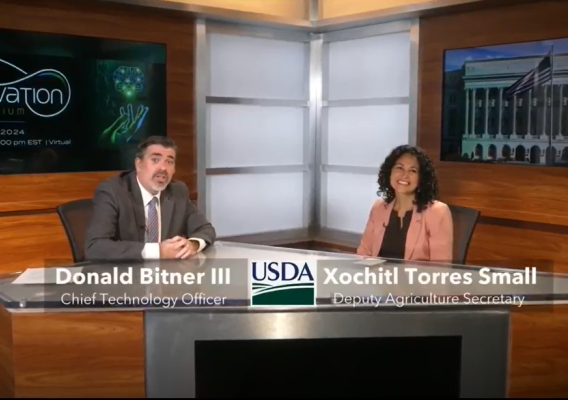 Screenshot showing Donald Bitner, Chief Technology Officer and Xochitl Torres Small, Deputy Agriculture Secretary