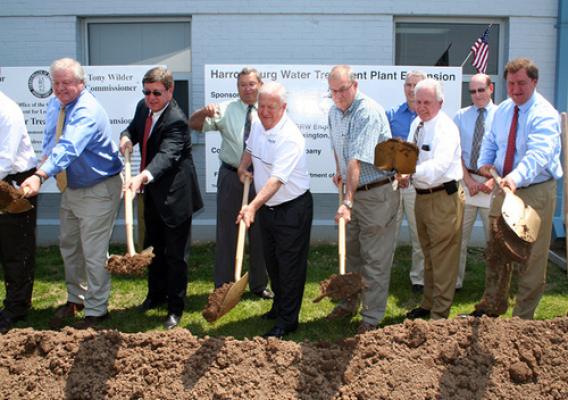 From left: Warren Rogers (Owner of W. Rogers Company, contractor on project); U.S. Rep. Ben Chandler (6th District); Former Harrodsburg Mayor Lonnie Campbell; Harrodsburg City Commissioner Kerry Anness; Tom Fern State Director, USDA Rural Development; Tony Wilder (Commissioner Kentucky Dept. for Local Govt.)