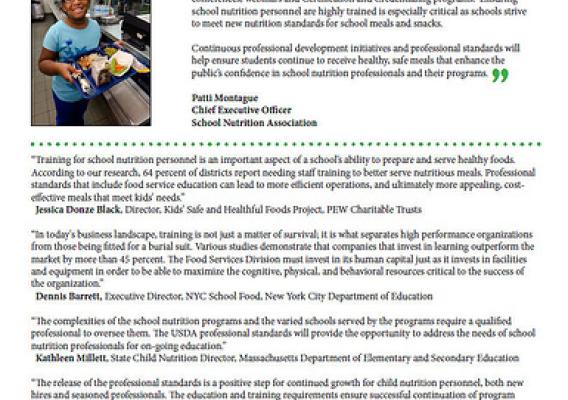 The school nutrition community has expressed their support for establishing professional standards. Click to enlarge.