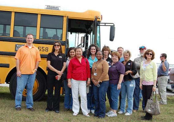 Left to right, Steve Condit, representative from 6 L's Farm, Penny Parham, the Director of Nutrition Services Miami-Dade, several Miami Dade Nutrition Services staff members, Dawn Houser, Director of Nutrition Services Collier County (blue shirt), several Collier Nutrition Services staff members, and the 6 L's Farm Manager.