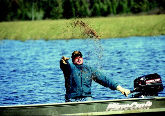 Seeding a lake with wild rice (photo provided by the Great Lakes Indian Fish and Wildlife Commission)