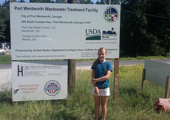 Student Reporter Sarah Burk at the Port Wentworth Treatment Plant site.