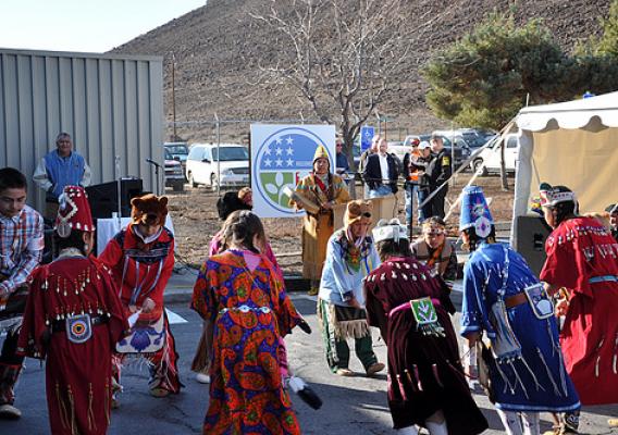 Members of the Confederated Tribe of Warm Springs celebrate the start of a USDA funded project that will provide residents of the Reservation with Phone and Internet service. 