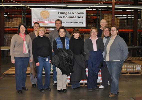 USDA employees from Rural Development and the Animal and Plant Health Inspection Service assist at Harvesters, a local food bank.